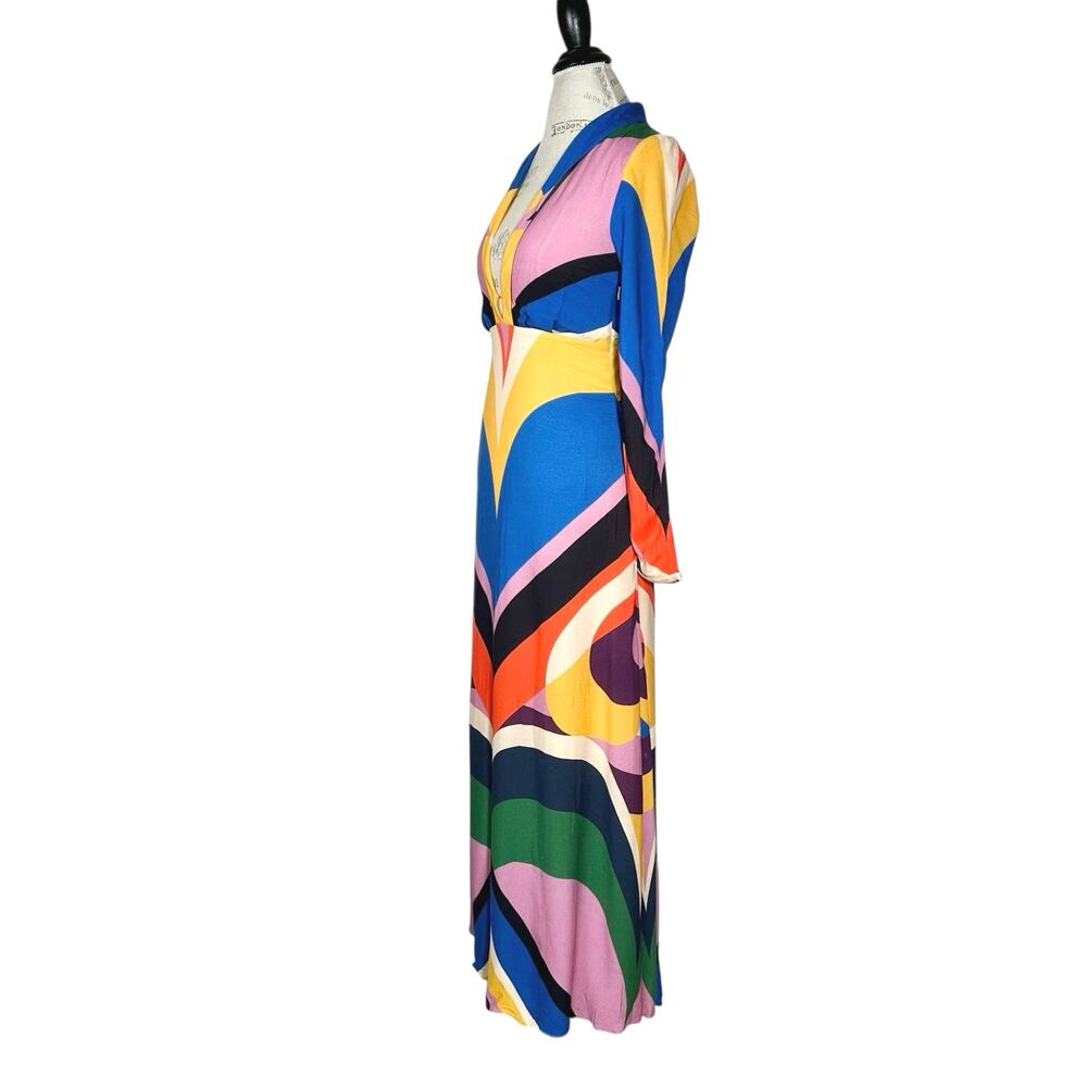 FARM Rio | Women | Multicolor Geometric Color Block Retro 60s Maxi Dress | XS - Picture 4 of 16